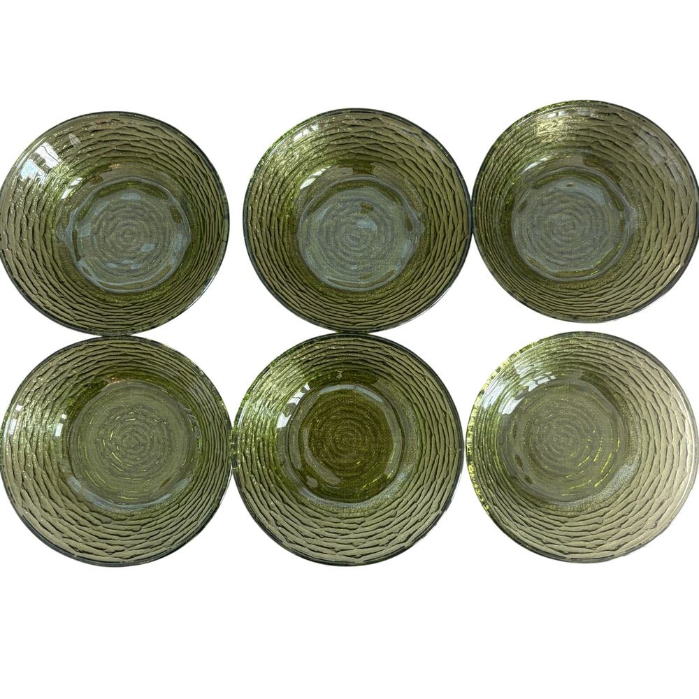 Anchor Hocking Vintage Soreno Avocado Green Glass Side Bowls Lot of 6